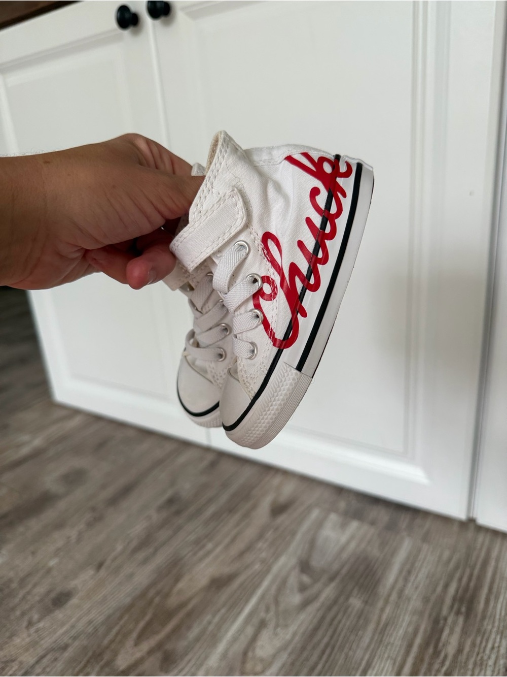 Converse White High-Top Kids Sneakers with Red Script